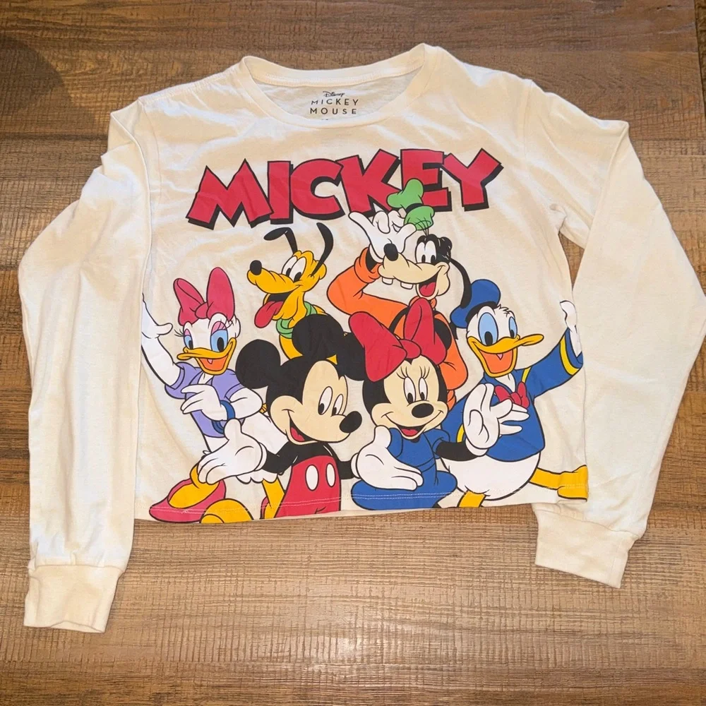 Disney Juniors' Mickey & Friends Printed T-Shirt Beige Size M STAIN) - Picture 2 of 6